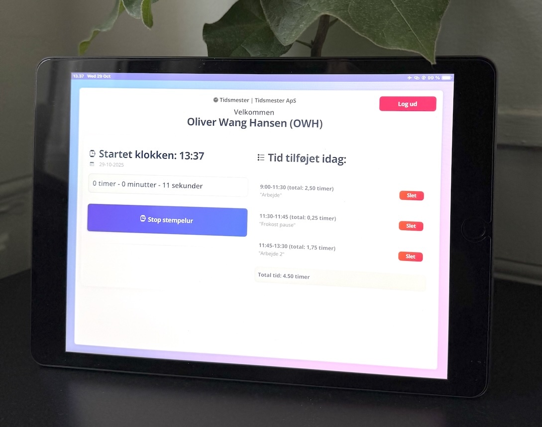 Tablet check ind og ud - digitalt stempelur - tid